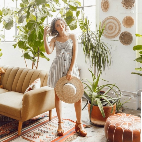 Striped Front Tie A-line Dress - Picture 3 of 4